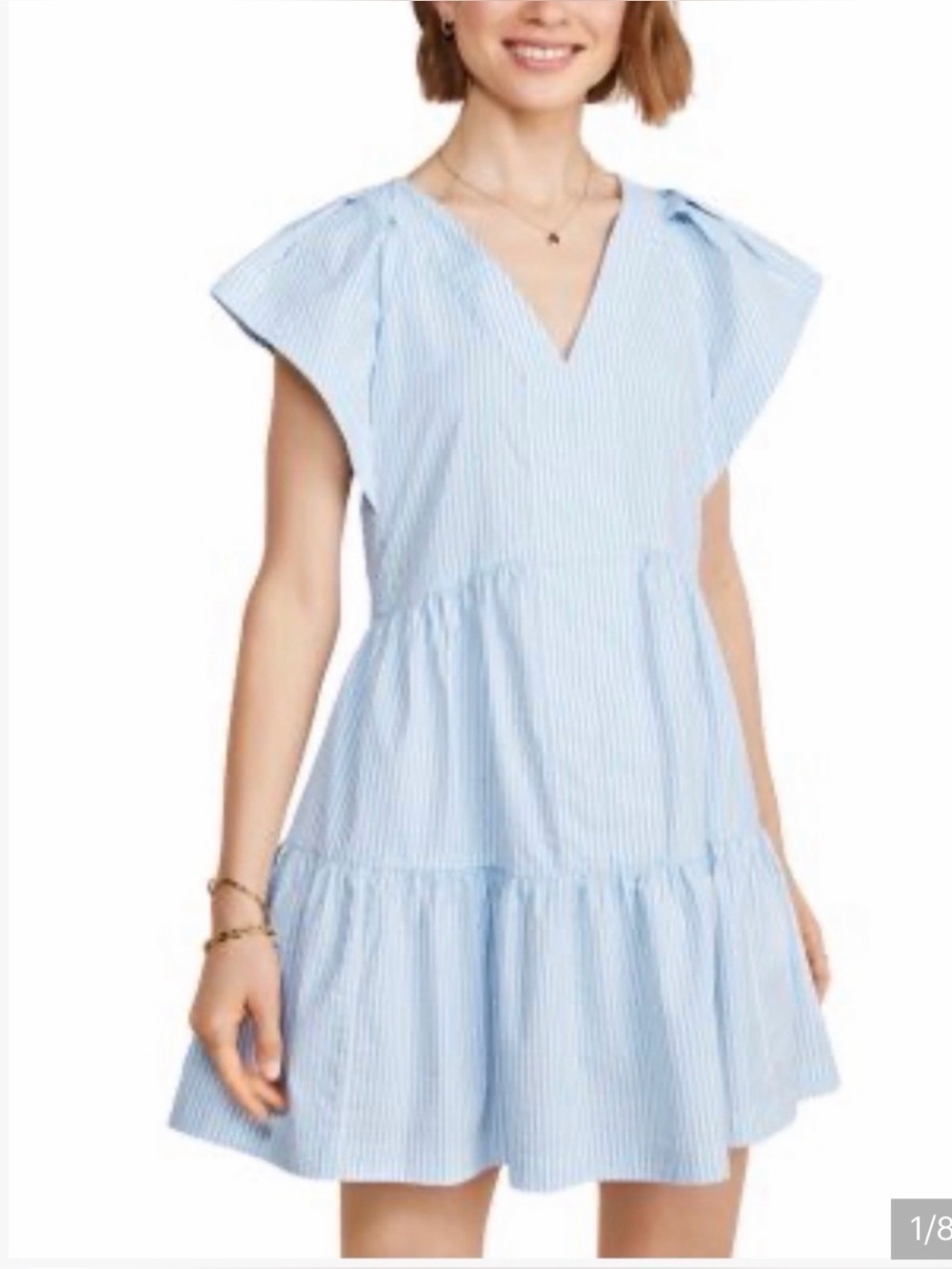 NWT Vineyard Vines Blue & White Striped Tiered V-Neck Mini Dress